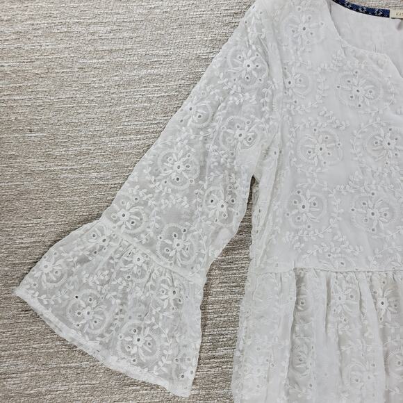 Kate & Sam Eyelet Lace Dress Womens Medium White Embroidered Lined Boho Cottage - Picture 10 of 15